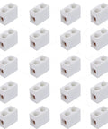 White porcelain 1-way terminal block with two top inlets; ceramic wiring connector, 20pcs set