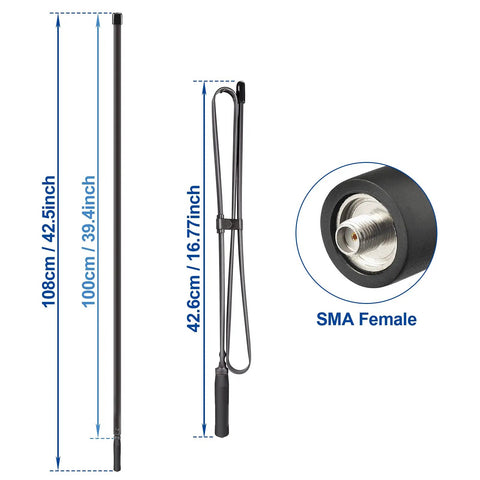 Dual Band Ham Radio Antenna Foldable 42.5 Inch 136-520MHz CS Tactical SMA Female