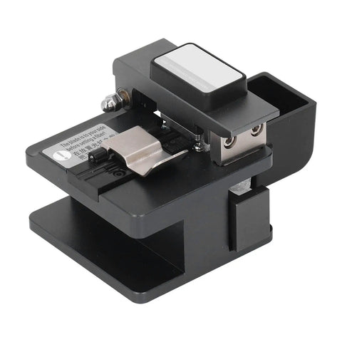 Pro Optical Fiber Cleaver With Tungsten Steel Blade For Precise 90 Degree Cuts And Minimal Signal Loss, black compact design.