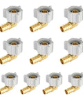 Image showing Ten Pack PEX One Half Inch To One Half Inch Female NPT Swivel Brass Crimp Elbow Fittings Lead Free ASTM F1807 NSF Certified.