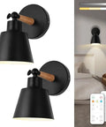 Black Wireless Led Wall Sconces Set Of Two With Remote Control Dimmer And Auto Timer Zero Drilling Hassle Straight Forward Battery Mount.