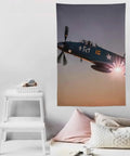 World War II Aircraft Wall Tapestry Large Polyester Print With Easy Hang Kit in a modern room setting