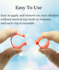 Hands holding red 8mm pigeon leg bands, text 'Easy to use' overlaid. Durable 8mm Pigeon Leg Bands Set of 120, Numbered Clip On Bird Leg Bands.