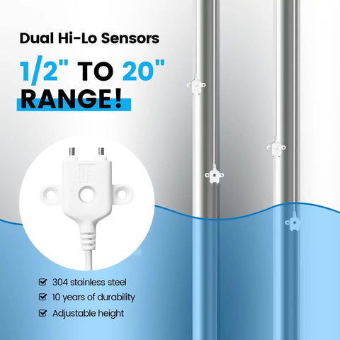 WiFi Sump Pump Controller With Alarm And Real Time Water Level Monitoring For Sump Submersible And Utility Pumps Smart App Remote Control Real Time Alerts For Failures And Overloads Keep Basement Dry And Prevent Floods 304 stainless steel dual hi-lo sensor