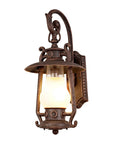 Large Rustic Lantern Outdoor Wall Sconce In Vintage Rust, Weatherproof 110V Lighting Fixture With Frosted Shade, side view