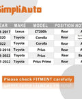 Fitment chart for Rear Wheel Bearing And Hub Assembly 512547 Fits Toyota Corolla 2020 2022 Prius 2016 2022 Prius Prime 2017 2022 Lexus Ct200h 2011 2017