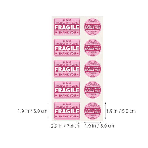 Fragile Shipping Labels Pack With Red Copper Plate Stickers For Quick ID And Clear Communication, Rectangle And Round Shapes For Courier Ops And Packing Supplies, Handle With Care, 1.9x2.9 in