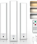 3-Pack No-Fuss 12 Inch Under Cabinet Lights With 47 LEDs, Motion Sensor, USB Rechargeable, Remote Control, Light Colors