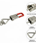 Adjustable Stainless Steel Toggle Latch Quick Release Draw Clamp with red handle, securement detail and durable construction