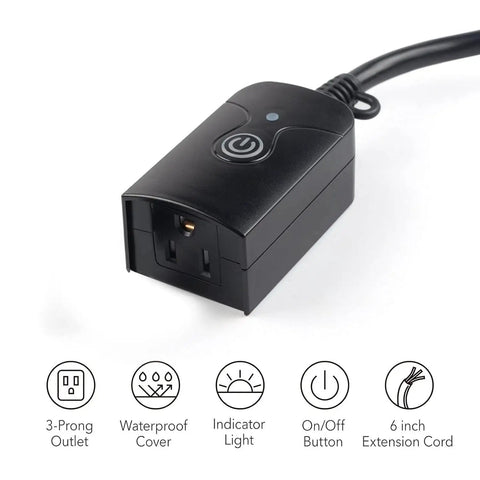 Weatherproof Wireless Plug And Play Remote Control Outlet Kit With 3 Prong Outlets Heavy Duty 15 Amp Compact Remote 6 Inch Cord 100 Foot Range ETL Listed Includes Battery Indoor Outdoor Use