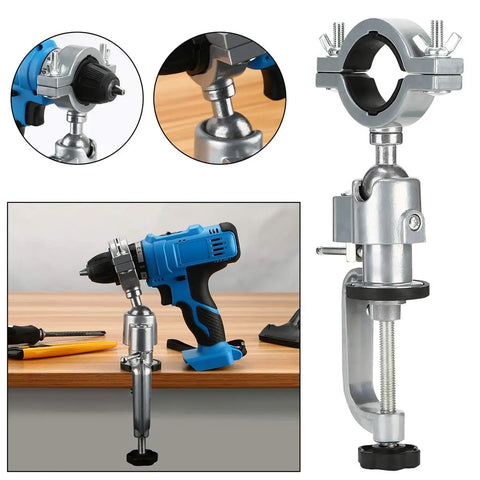 360 Degree Bench Clamp Vise Grinder Holder for Electric Drill Stand with aluminum construction and 360 rotation, 45 tilt.