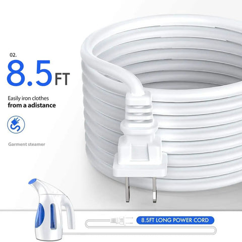 White coiled cord of Powerful 700W Portable Handheld Clothes Steamer With 240ml Tank And Brush, Quick Wrinkle Remover, 8.5 ft