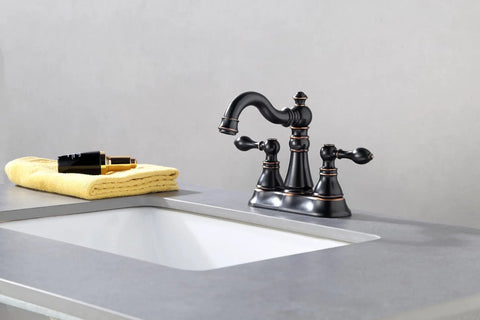 Oil Rubbed Bronze Two Handle Bathroom Sink Faucet for 3-Hole 4-Inch Center Set with Pop-Up Drain, 360 Degree Swivel Spout