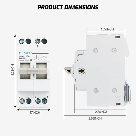 Compact Manual Transfer Switch For Home And Generator AC 110V To 240V Dual Power Drop In 2P 63A DIN Rail dimensions