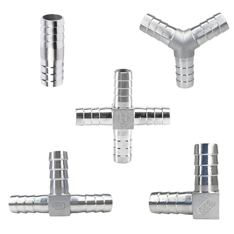 Stainless Steel Hose Tail Connectors 304 Grade Built Tough For Garden And Garage, 6mm To 12mm Fitment, T and Y Type, 50mm Length