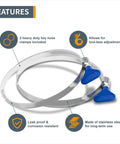 Two stainless clamps from the 4-Inch By 20-Foot Flexible PVC Dust Collection Hose With Two Stainless Steel Key Hose Clamps For Table Saw Band Saw Planer Jointer And Woodworking Garage Woodshop Dust Collection System, showing features.