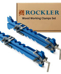 Mini Deluxe Panel Clamps 2-Pack, Boss-Grade Four-Way Pressure Cabinet Clamps with sawtooth pattern and storage box in background.