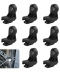 Eight Piece Universal Radiator Fan Mounting Feet Brackets L Shaped Install Legs main view, black plastic, measures 1.36x0.87 inches.