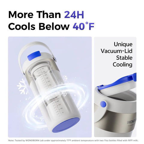 Keep Their Bottle Frosty On The Fly With This 22 Oz Portable Breast Milk Cooler For Work Commutes featuring vacuum insulation and two bottles.