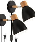 Plug In Swing Arm Wall Sconce Set Of Two Dope Black Bedside Reading Lamps With Cord And On Off Switch Adjustable Arm And Head