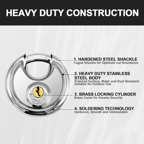 Keyed Disc Padlock 2 Pack Stainless Steel Heavy Duty Locks With 3/8 Inch Shackle Waterproof Rustproof For Storage Warehouse Garage Outdoor Use Keyed Different