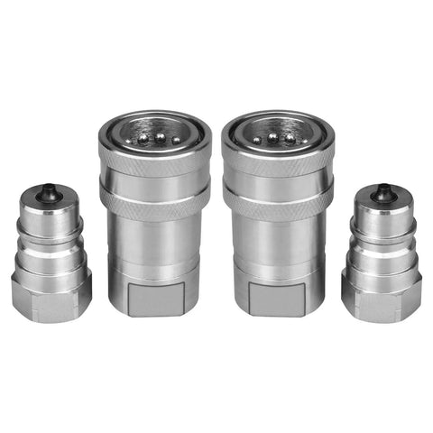 Three Eighths Inch Ag ISO 5675 Hydraulic Quick Connect Couplers With Dust Caps Pioneer Style For Easy Snap On Snap Off Connect And Disconnect Three Eighths Inch NPT Thread And Three Eighths Inch ISO 5675 Body