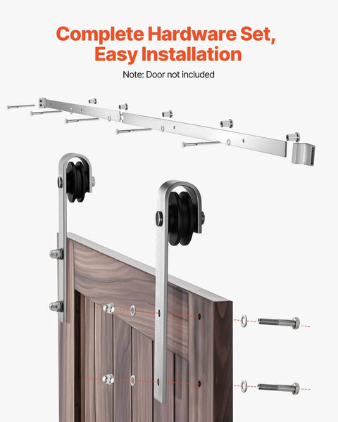 Six Foot Brushed Nickel Sliding Barn Door Hardware Kit For 36 Inch Wide Door, 330 Lb Weight Capacity, Fits Doors From One And Three Eighths Inch To One And Three Quarters Inch Thick, Built To Last With Heavy Duty Track And Quiet J Shape Rollers.