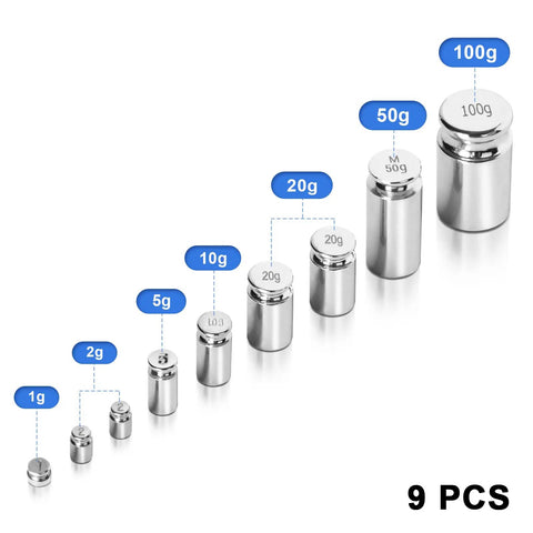 M1 Class 9 Piece Pro Grade Stainless Steel Calibration Weight Kit 210g Set With 1g 2g 5g 10g 20g 50g 100g For Digital Scales Jewelry Scales
