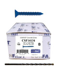 Blue Flat Phillips Concrete Screw Anchor Set One Quarter Inch By One And Three Quarter Inch With Drill Bit Included Self Tapping Masonry Screws For Brick Block Or Concrete 100 Per Box with screw and drill bit shown.