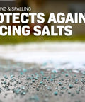 Badass Penetrating Concrete Sealer Water Salt Repellent Silane Siloxane Formula shown protecting against deicing salts on concrete.