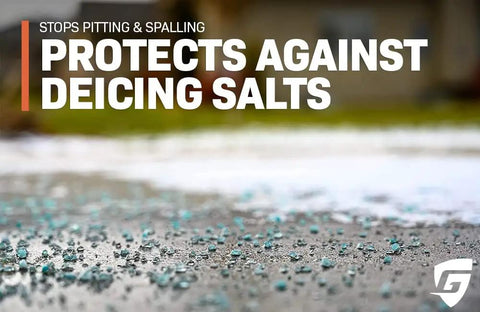 Badass Penetrating Concrete Sealer Water Salt Repellent Silane Siloxane Formula shown protecting against deicing salts on concrete.