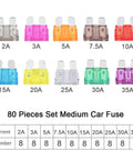 Straight Up Rock Solid 80 Piece Professional Grade Standard Blade Fuse Assortment Kit For Cars Trucks And Boats With Easy Grip Pry Tool 2A 3A 5A 7.5A 10A 15A 20A 25A 30A 35A colorful fuse assortment with amperage labels