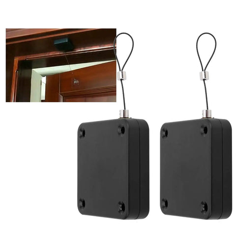 Two Pack Automatic Screen Door Closer Set No Drilling Punch Free Adhesive And Screw Mount with sensor shown close-up
