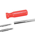 Hella Grippy Heavy Duty Red Handle Six In One Quick Change Multi Bit Screwdriver With Dual Nut Drivers And Phillips Bits for versatile tasks.