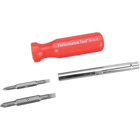 Hella Grippy Heavy Duty Red Handle Six In One Quick Change Multi Bit Screwdriver With Dual Nut Drivers And Phillips Bits for versatile tasks.