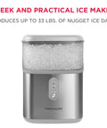 Next Level Countertop Nugget Ice Maker Built With Quick Fifteen Minute Cycle To Serve Hella Delicious Chewable Soft Ice Daily Near Thirty Three Pounds With Sleek Metallic Finish in sleek metal design.