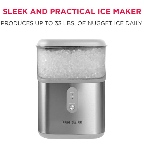 Next Level Countertop Nugget Ice Maker Built With Quick Fifteen Minute Cycle To Serve Hella Delicious Chewable Soft Ice Daily Near Thirty Three Pounds With Sleek Metallic Finish in sleek metal design.