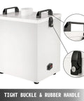 Close-up of the Straight Up Big Time 80W Air Purifier And Fume Extractor, showing metal housing, tight buckle, and rubber handle.