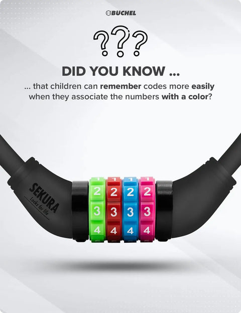 Colorful Kids Bike Lock Cable With 5 Digit Resettable Code No Key Needed for Bikes Scooters and Strollers
