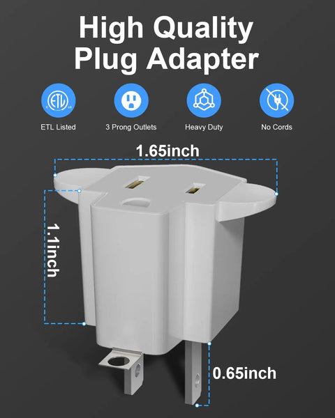 Hella Durable 3 Prong To 2 Prong Outlet Adapter And Fireproof Polarized Splitter Converter Built Tough For Heavy Duty Wall Plug Tasks At Home provides a compact design, measuring 1.65in x 1.1in x 0.65in.