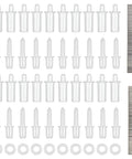 Rock Solid 220 Piece Stainless Steel Plantation Shutter Repair Kit featuring heavy duty repair nails and spring loaded pins, components laid flat