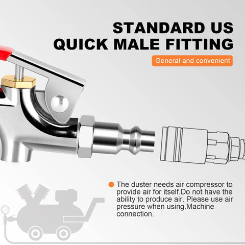 2 Way Connection Air Nozzle Blow Gun With Rubber Tip And One Quarter Inch Quick Fitting Air Compressor Blower