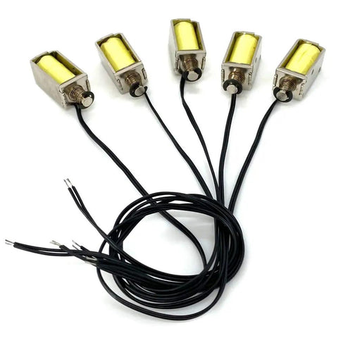 Five 12V DC Micro Push Pull Solenoid Actuators with 4mm Stroke for Precise Linear Motion and Open Frame Electromagnet Valve Applications