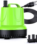 660 GPH Submersible Water Pump For Ponds, Fountains, Hydroponics, Statuary And Waterfalls, 40W, Bottom Inlet, Green Body