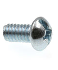 Close-up of Round Head Machine Screw with Phillips Slotted Drive, Zinc Plated Steel, 1/4-20 UNC 2A Coarse Thread.