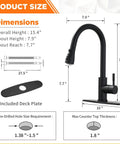 Dimensions of Matte Black Kitchen Faucet With Pull Down And Pull Out Sprayers, One Hole Deck Mount, Single Handle Stainless Steel Assembly.