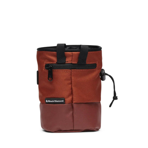 Mojo Zip Chalk Bag For Rock Climbing With Adjustable Belt In Burnt Sienna, Secure Zip Pocket, front view
