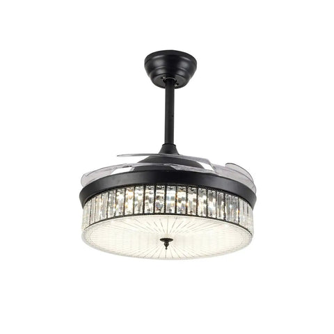 Crystal Ceiling Fan Lights With Remote Retractable Blades 42-Inch Black Chandelier Ceiling Fan variable speed LED light