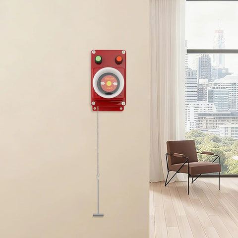 3 Pack Emergency Glass Breaker Hammers for Fire Alarms in Commercial Buildings, wall-mounted near a window with city view