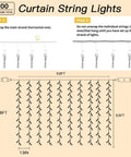 Diagram of 200 LED Curtain String Lights 9.8 By 6.6 Feet Plug In Fairy Lights illustrating setup instructions for use.